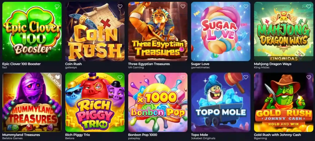 Jokabet Casino slot games lobby with Epic Clover, Coin Rush, Sugar Love and other video slots